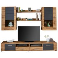 Wohnwand Modern 6-tlg. Mit Led Fargo, Wotan Eiche Dekor/grau - Eichefarben/Grau, MODERN (240/192/38cm)