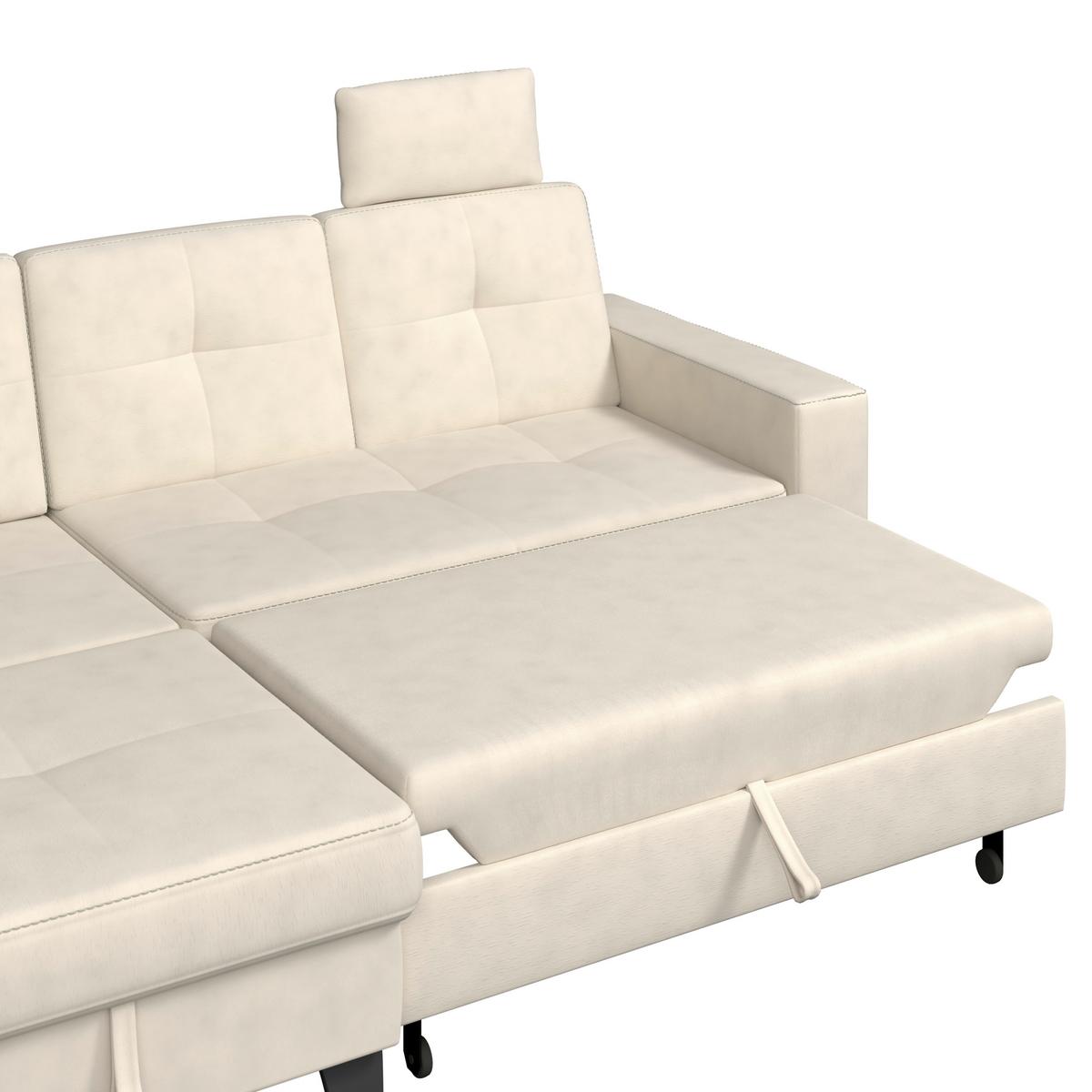 Ecksofa Varese mit Bettkasten Naturfarben 164x239 cm - Beige/Schwarz, KONVENTIONELL, Textil (164/239cm) - James Wood