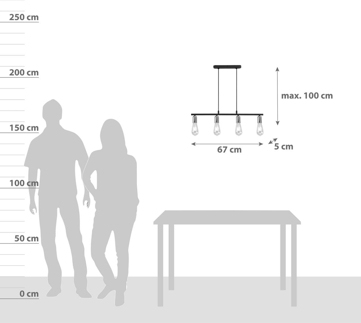 Hängeleuchte Sebastian H: 100 cm 4-Flammig höhenverstellbar - Kupferfarben, Basics, Metall (67/4,3/100cm) - Luca Bessoni