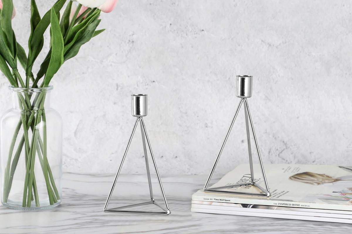 Kerzenständer-Set Eisen für Stabkerzen 2-teilig - Silberfarben, Basics, Metall (9,5/16,5cm) - Echtwerk