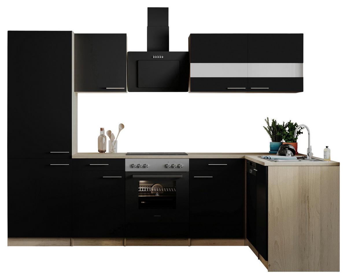 Eckküche Merle Schwarz/Eichefarben B: 280cm - Eichefarben/Schwarz, Basics, Holzwerkstoff (280/172cm) - Respekta