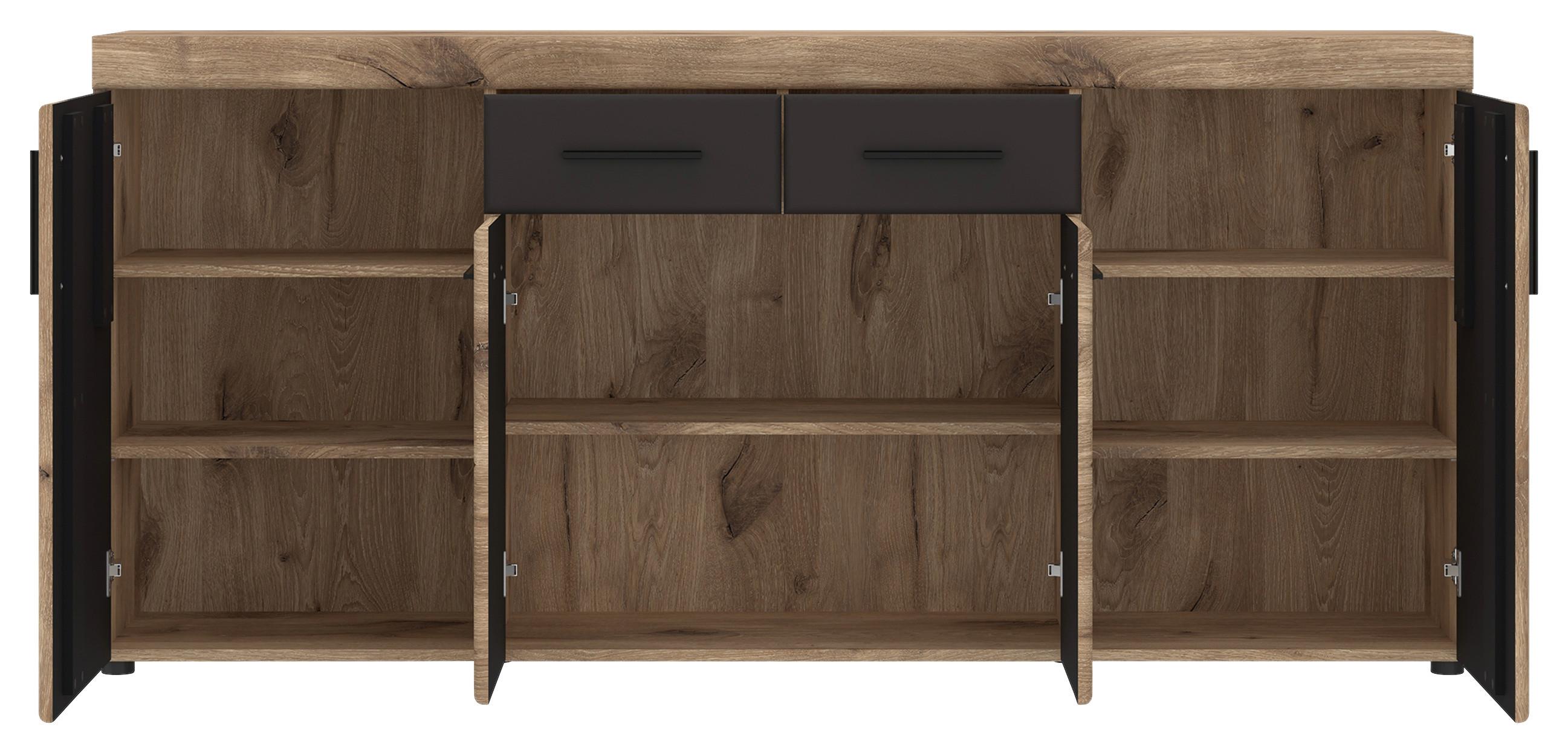 Sideboard Grano Eichefarben B: 185,3 cm - Dunkelgrau/Eichefarben, Trend, Holzwerkstoff (185,3/86/40,9cm)