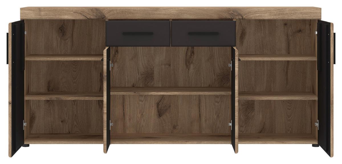 Sideboard Grano Eichefarben B: 185,3 cm - Dunkelgrau/Eichefarben, Trend, Holzwerkstoff (185,3/86/40,9cm)