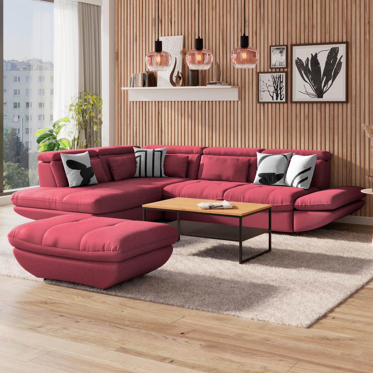 Ecksofa mit Schlaffunktion Park Koralle - Koralle/Schwarz, MODERN, Textil (233/311cm) - Luca Bessoni