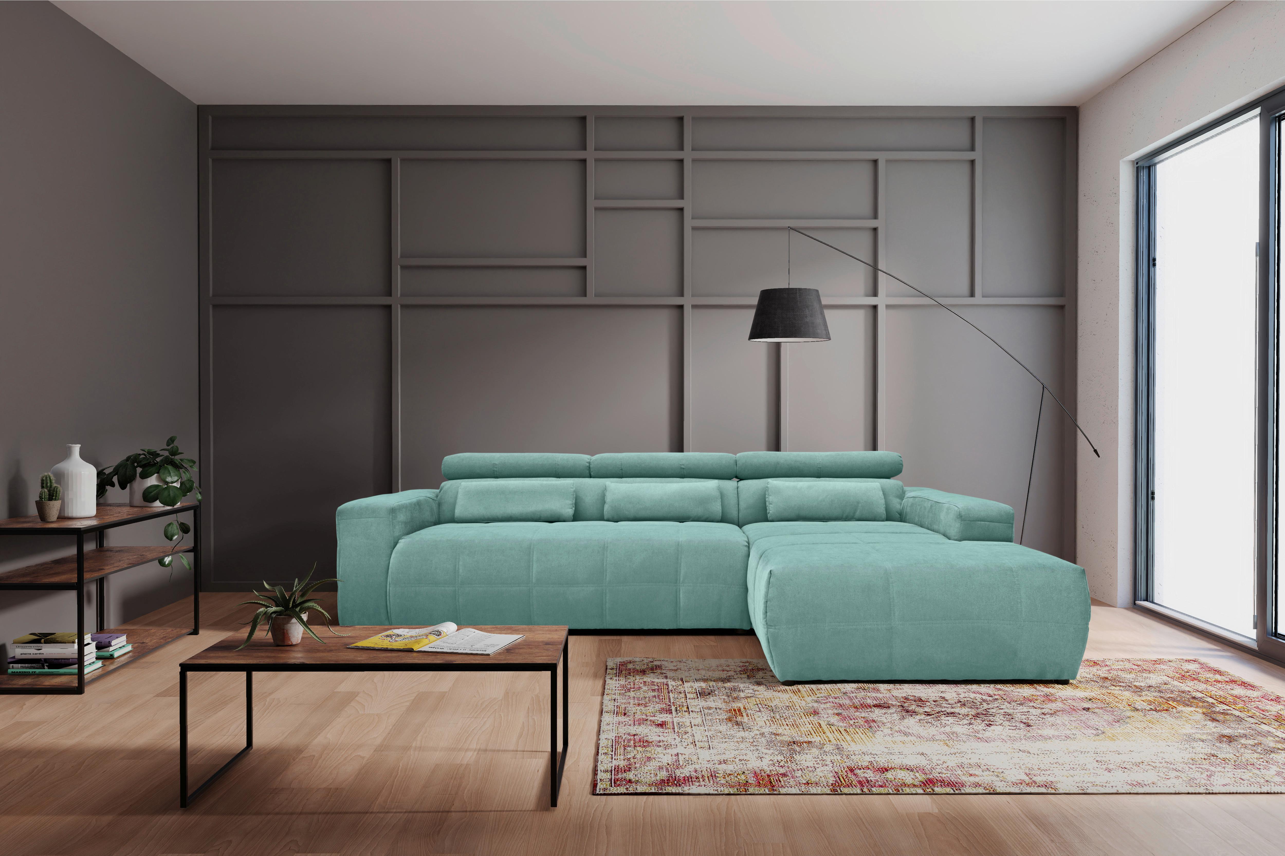Ecksofa Brandon Kopfteile Verstellbar Mintgrün - Schwarz/Mintgrün, Design, Textil (285/175cm) - MID.YOU