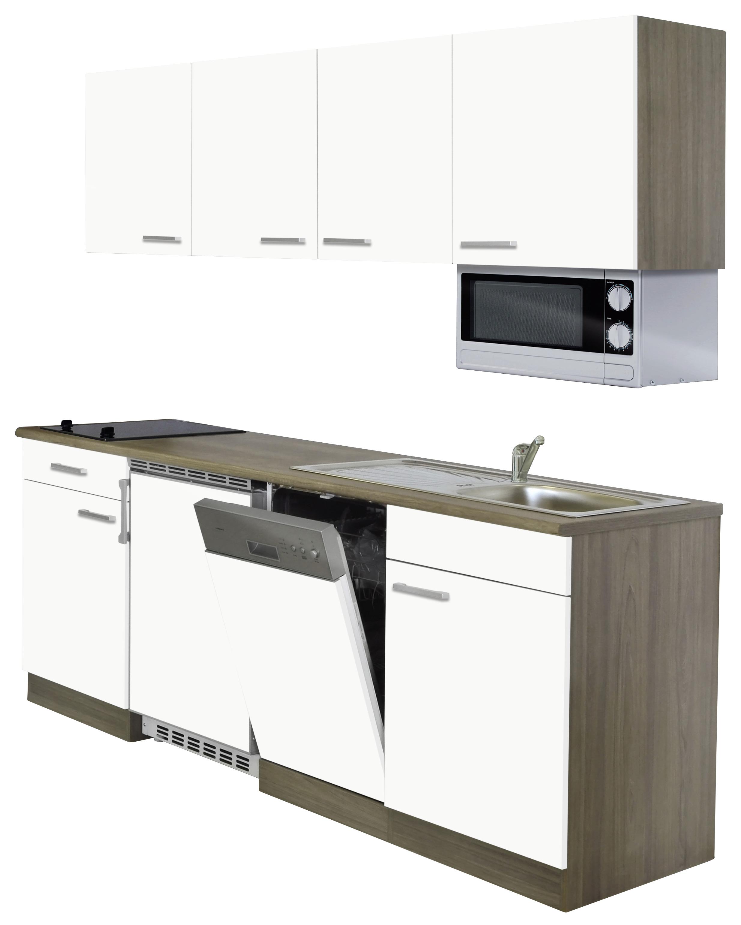 Küchenzeile Economy mit Geräten 195 cm Weiß/Eiche Dekor Modern - Eichefarben/Weiß, Basics, Holzwerkstoff (195cm) - Respekta