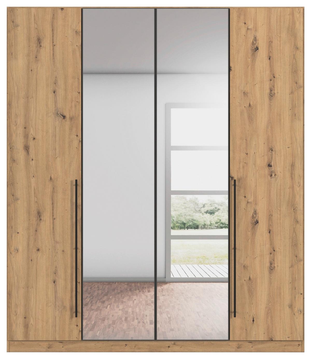 Kleiderschrank Safari mit Spiegel B: 181 cm - Eiche Artisan/Grau, KONVENTIONELL, Holzwerkstoff (181/210/54cm)