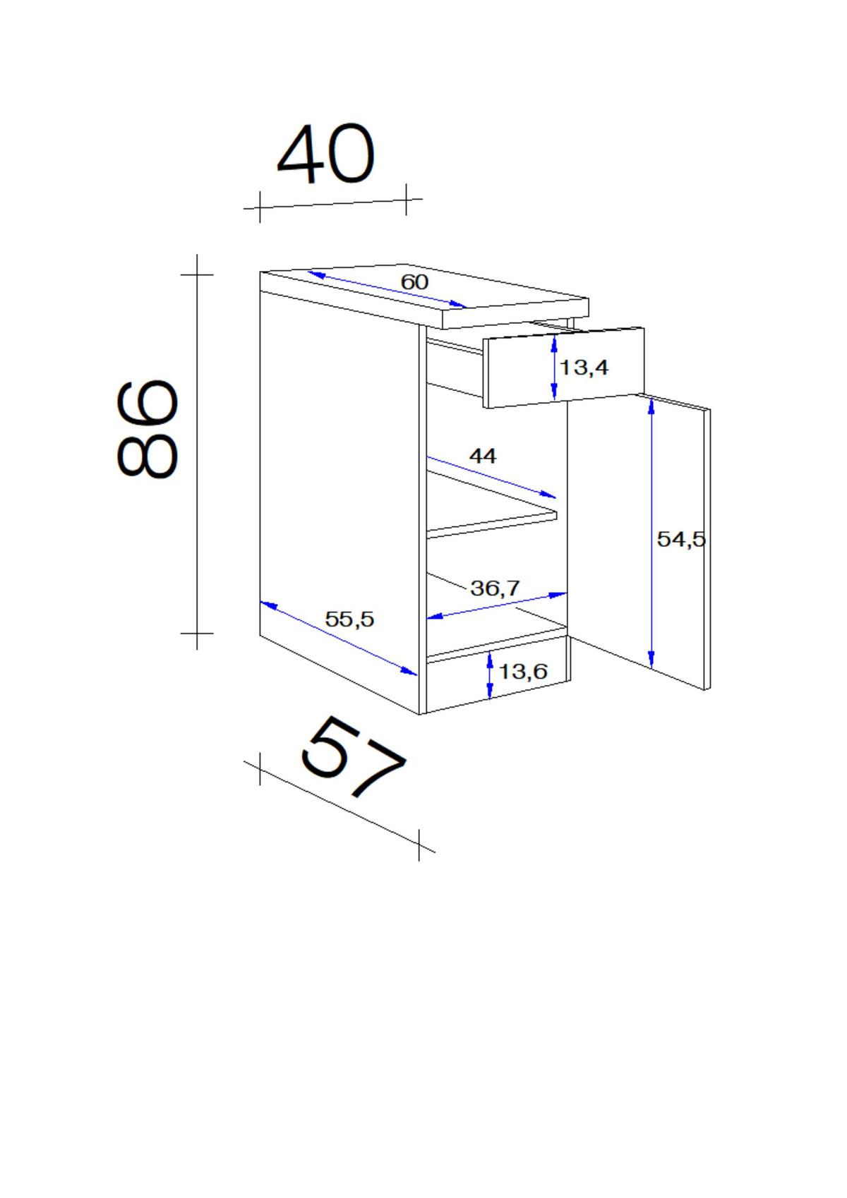 Kuchyňská spodní skříňka Riva US40 - dub San Remo/šampaňská, Moderní, kov/kompozitní dřevo (40/86/57cm)