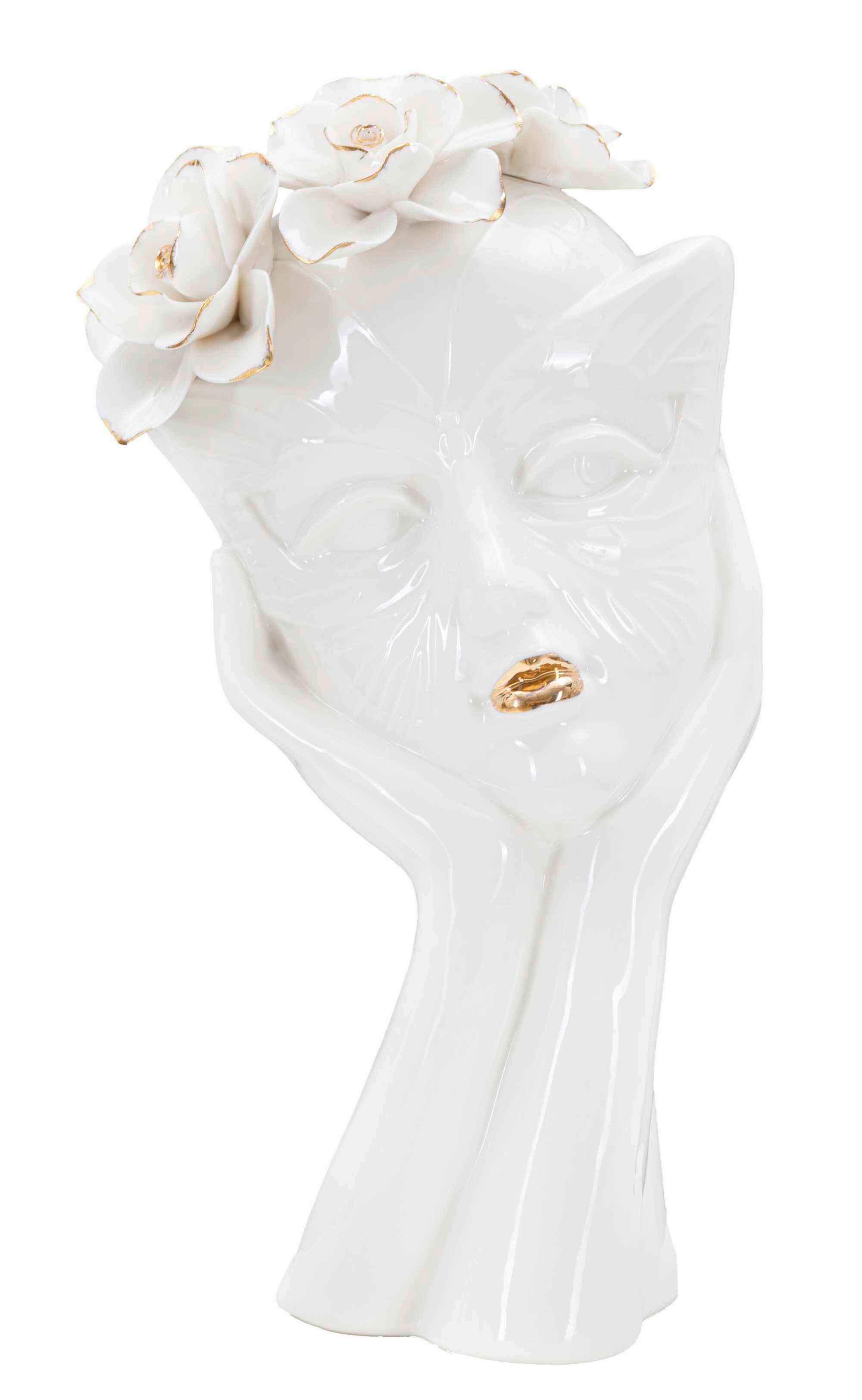 Vase Woman Mask Weiß, Goldfarben B: 16,5 cm