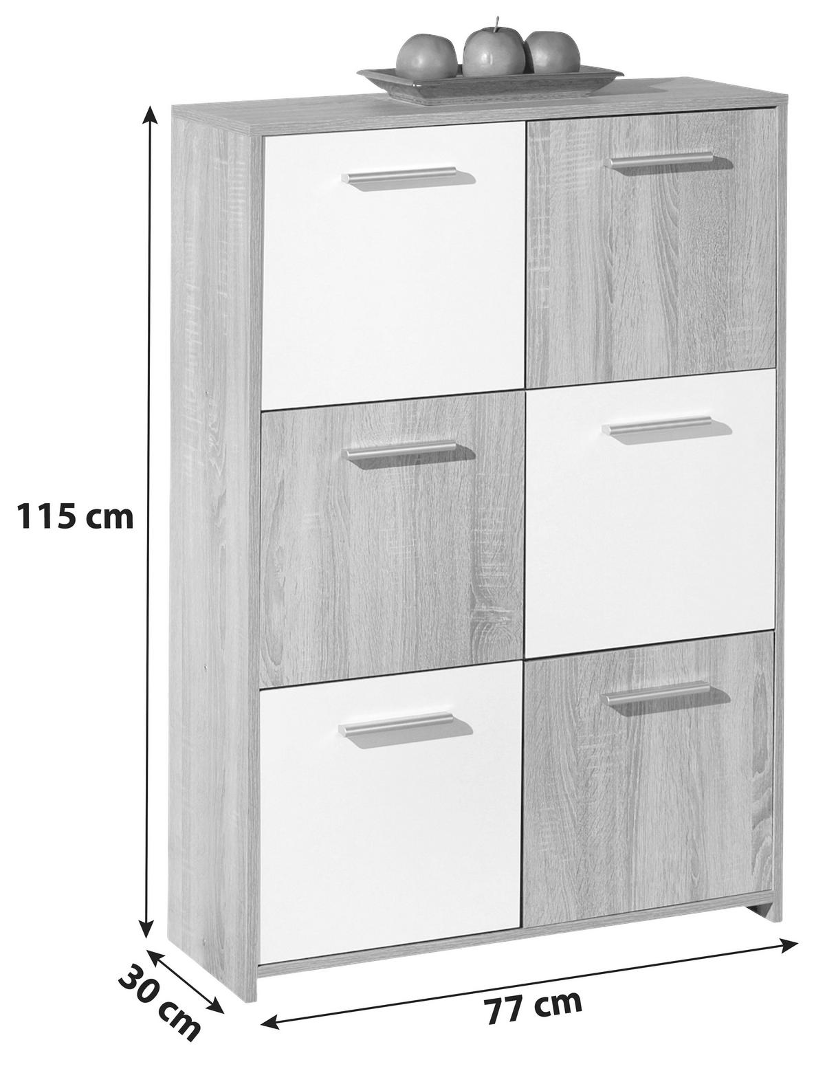 Highboard B 77cm Egadi, Sonoma Eiche Dekor/Weiß - Weiß/Sonoma Eiche, Basics, Holzwerkstoff (77/115/30cm) - MID.YOU