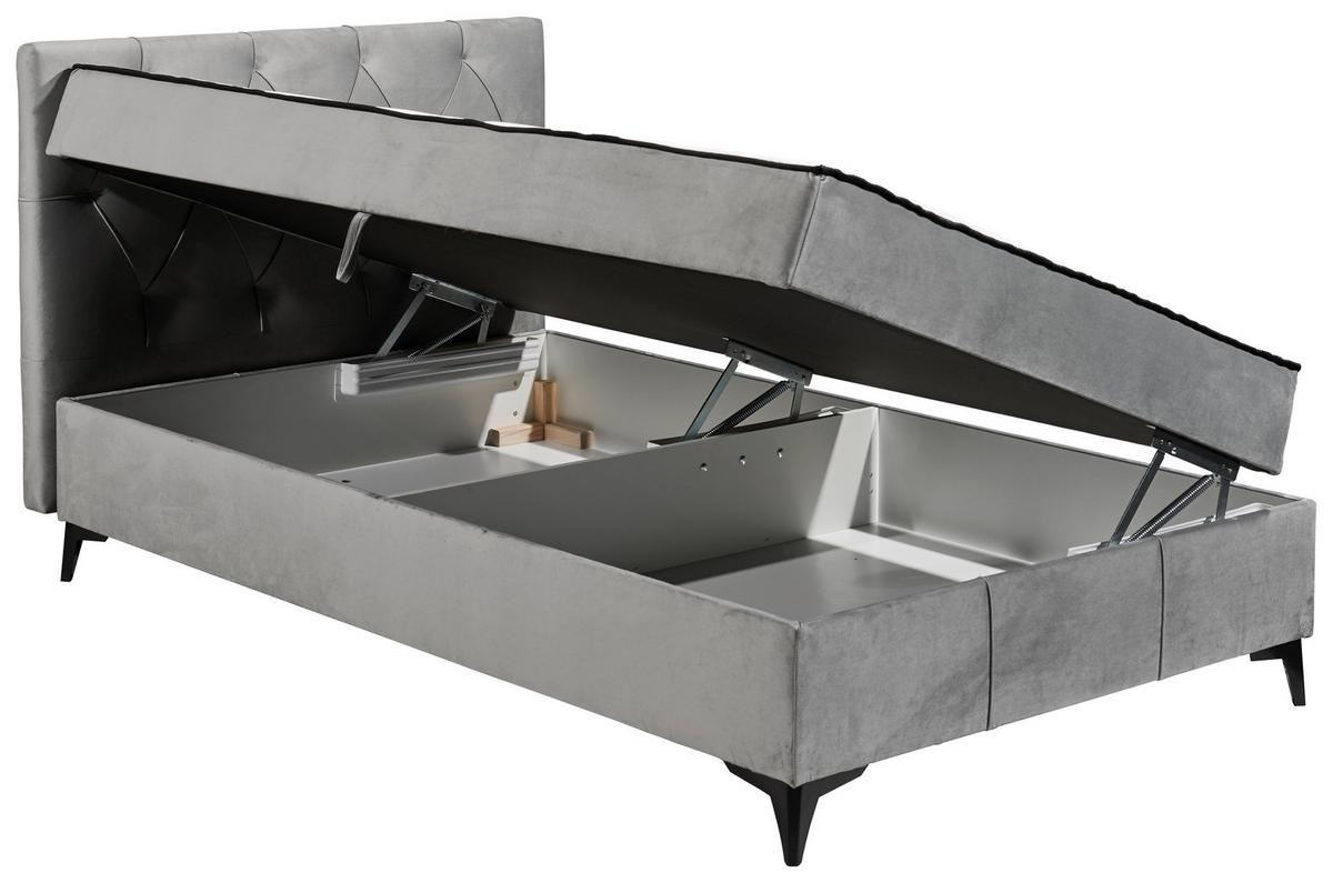 Boxbett Cornwill Mit Gepolstertem Kopfteil 120x200 - Schwarz/Grau, MODERN, Holzwerkstoff/Textil (120/200cm) - MID.YOU