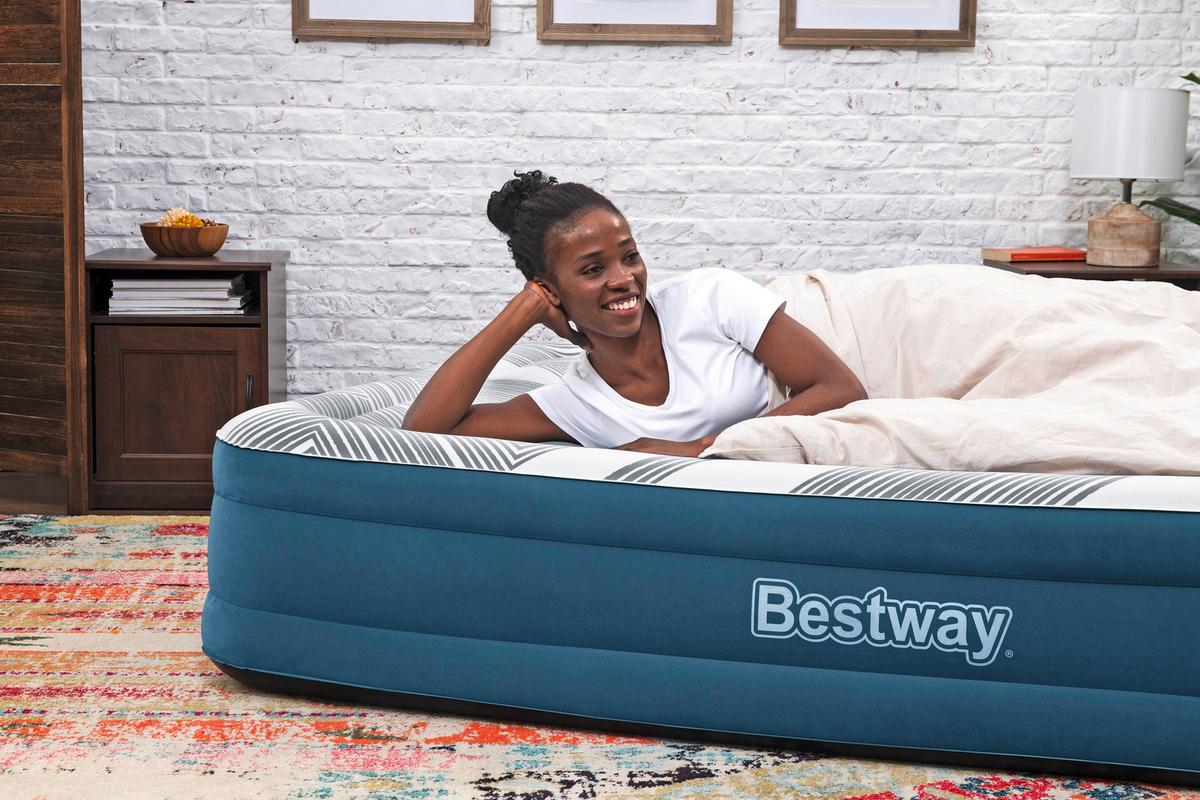 Luftbett Dominik 203x152x36 Cm Bis 300kg, Inkl. Pumpe - Dunkelblau/Grau, KONVENTIONELL, Kunststoff/Metall (203/152/36cm) - Bestway