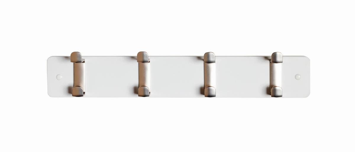 Lišta s háčikmi Freddy 4, biela - biela/farba ušľachtilej ocele, Konventionell, kov/kompozitné drevo (45/7/6cm) - Mömax