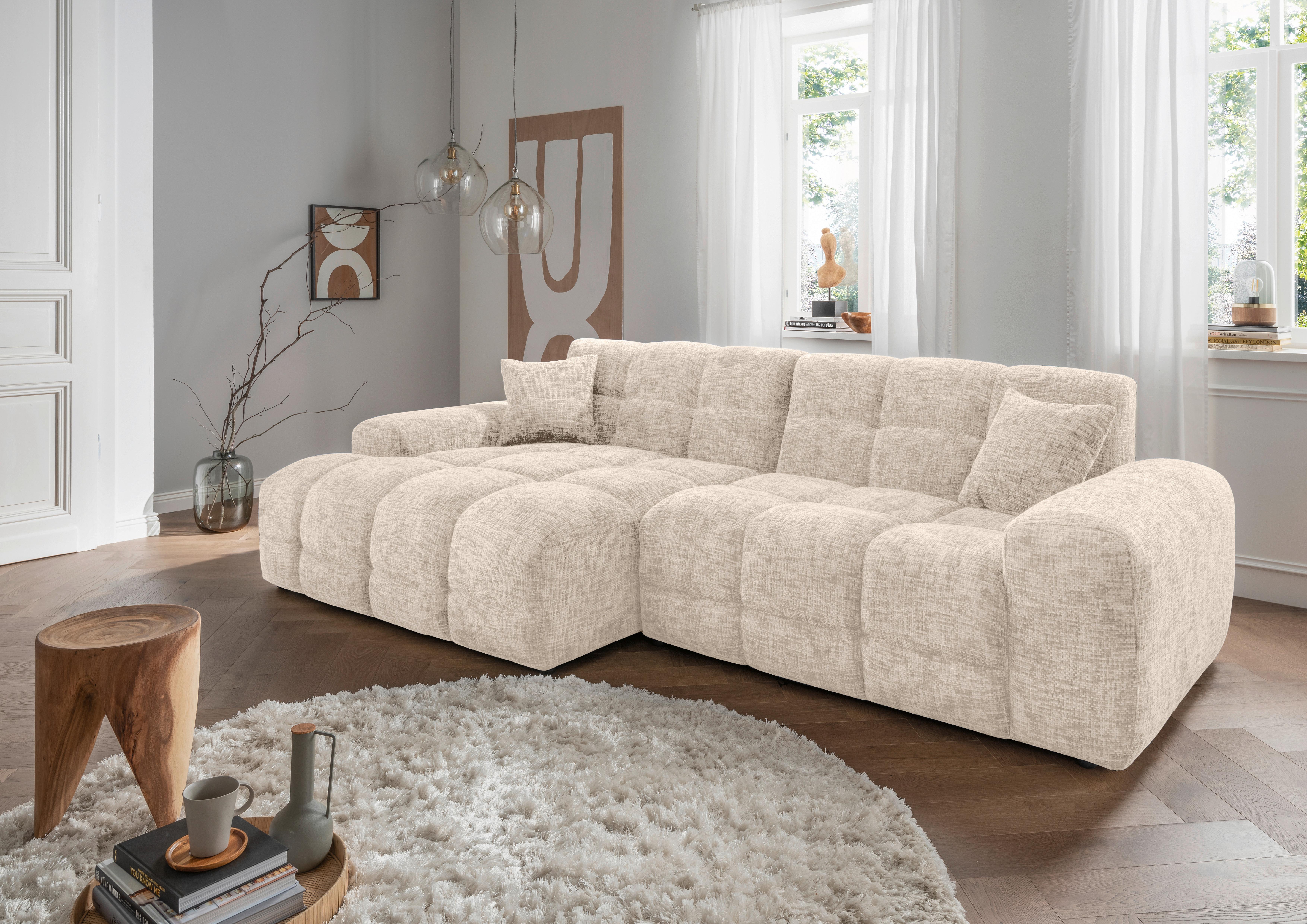 Ecksofa Bosco, Creme S: 152x301 cm - Creme/Schwarz, MODERN, Textil (152/301cm) - Livetastic