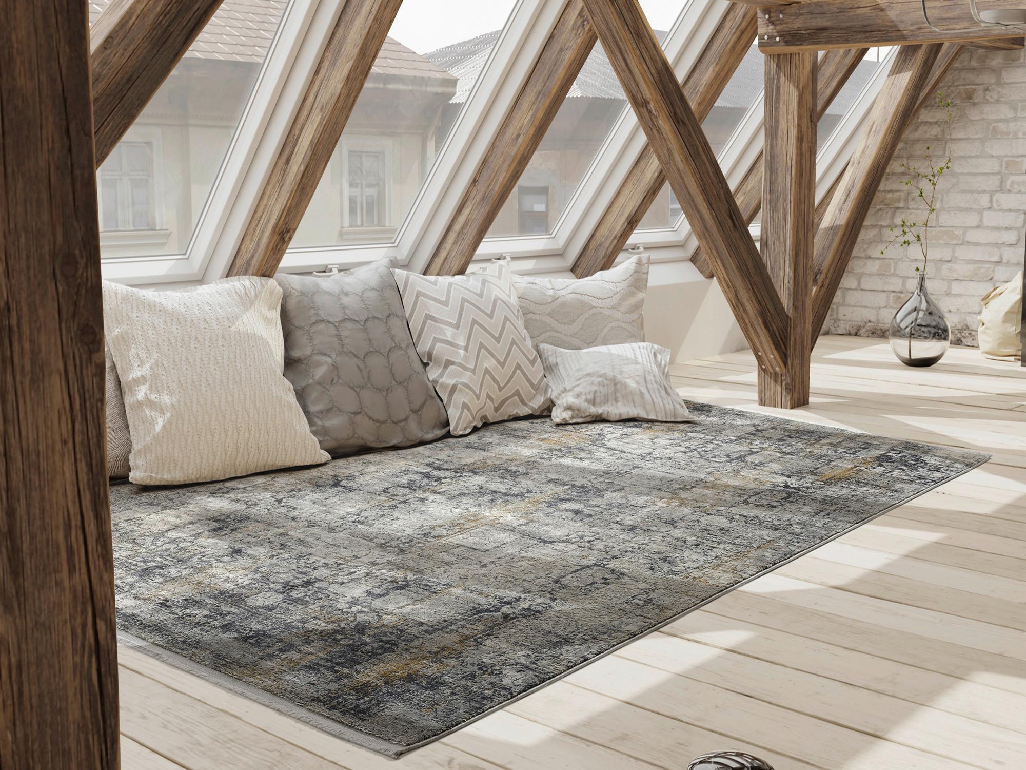 Webteppich Grau/Goldfarben Sinfonia 67x130 cm - Goldfarben/Grau, Design, Textil (67/130cm) - Musterring
