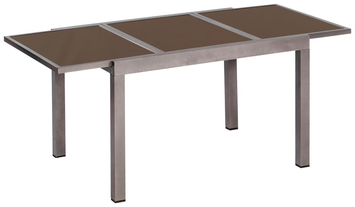 Gartentisch Ausziehbar Metall L 180 Cm - Graphitfarben/Braun, MODERN, Glas/Metall (180/100/75cm) - Gardenson