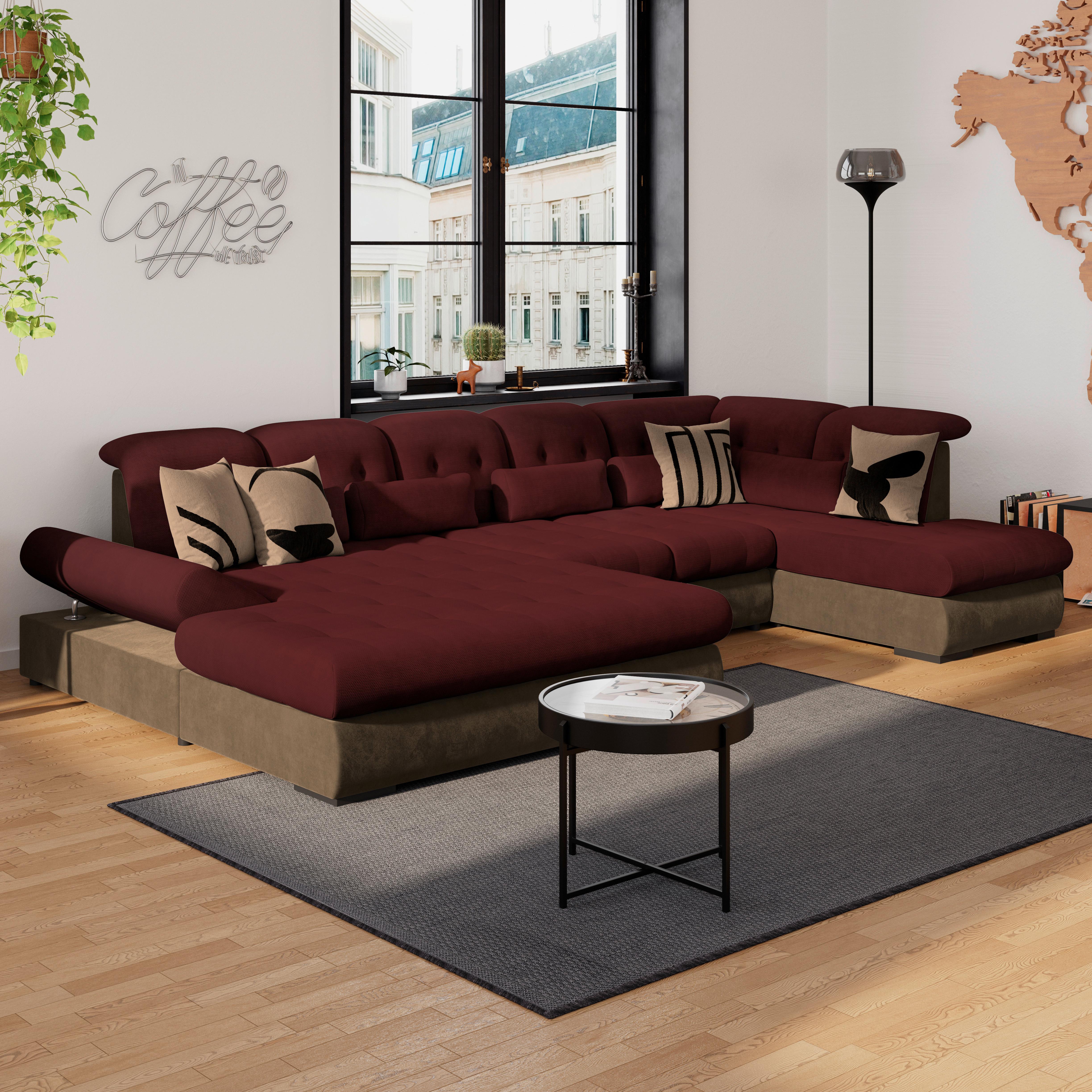 Wohnlandschaft Madera Rubinrot, S: 358x212 cm - Hellbraun/Rot, KONVENTIONELL, Kunststoff/Textil (190/358/212cm)