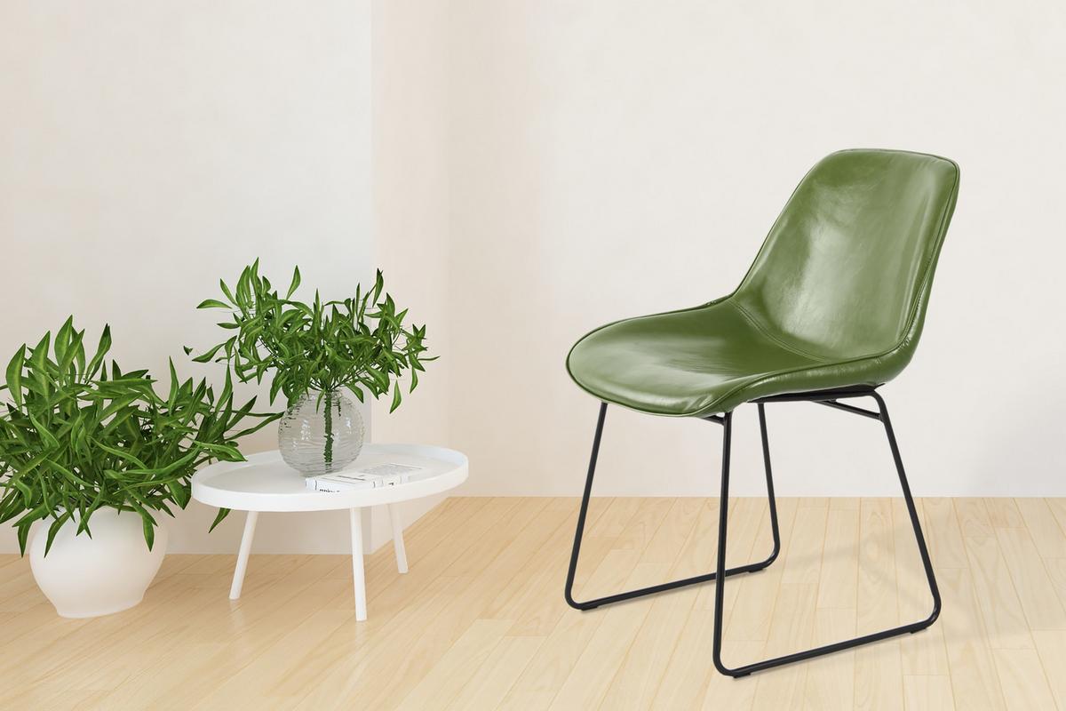 Schalenstuhl Cora Grün Gepolstert 2er-Set - Grün, MODERN, Leder/Metall (49,5/81/64,5cm) - Kayoom
