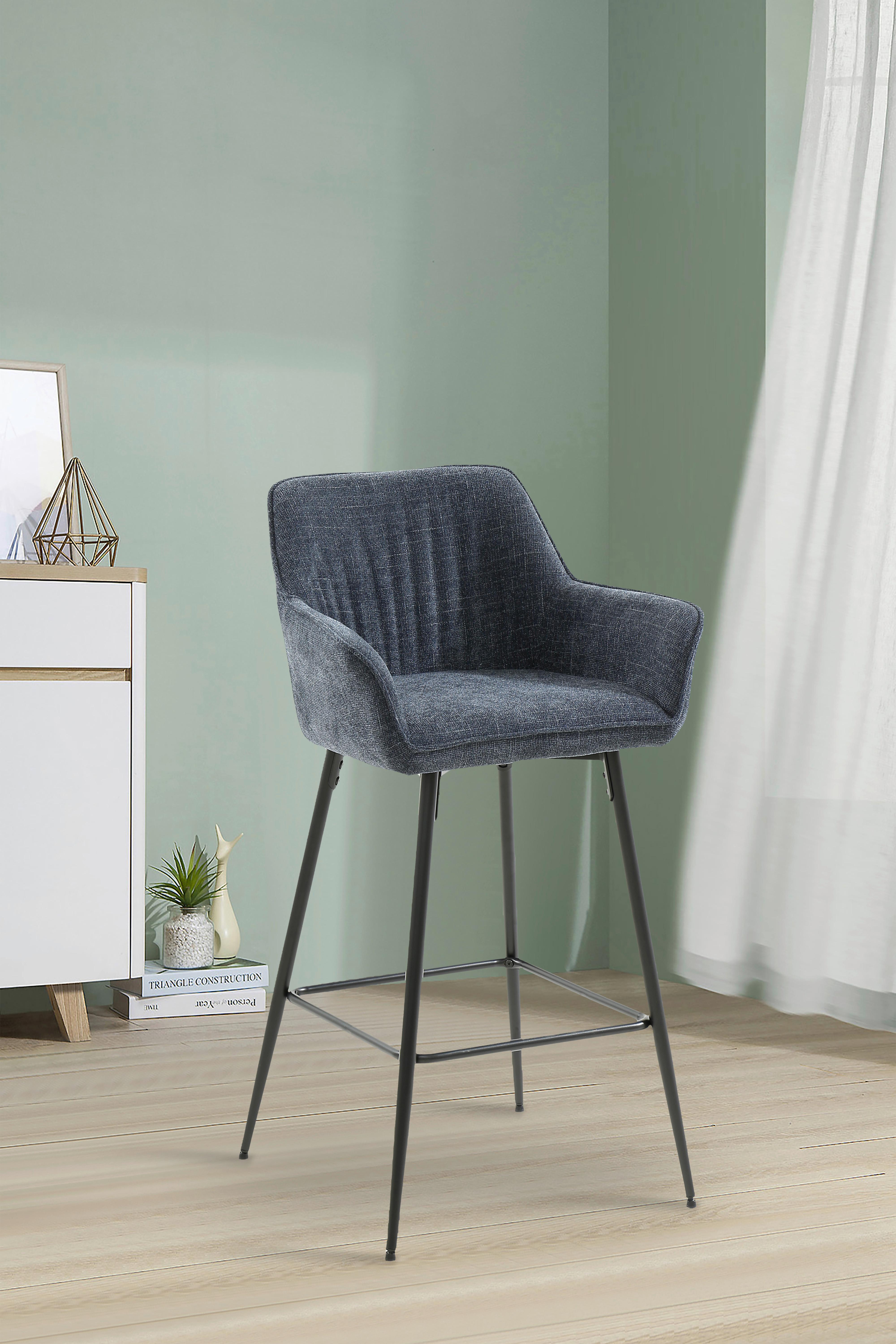 Barhocker Pim mit Armlehne Leinenoptik Blau, B: 57 cm - Schwarz/Grau, KONVENTIONELL, Holz/Textil (57/105/57cm) - MID.YOU