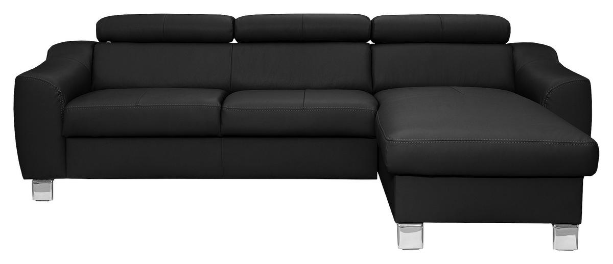 Ecksofa Aspen Mit Bettkasten Lederlook Schwarz 242x176 Cm - Chromfarben/Schwarz, Design, Leder/Textil (242/176cm) - Livetastic