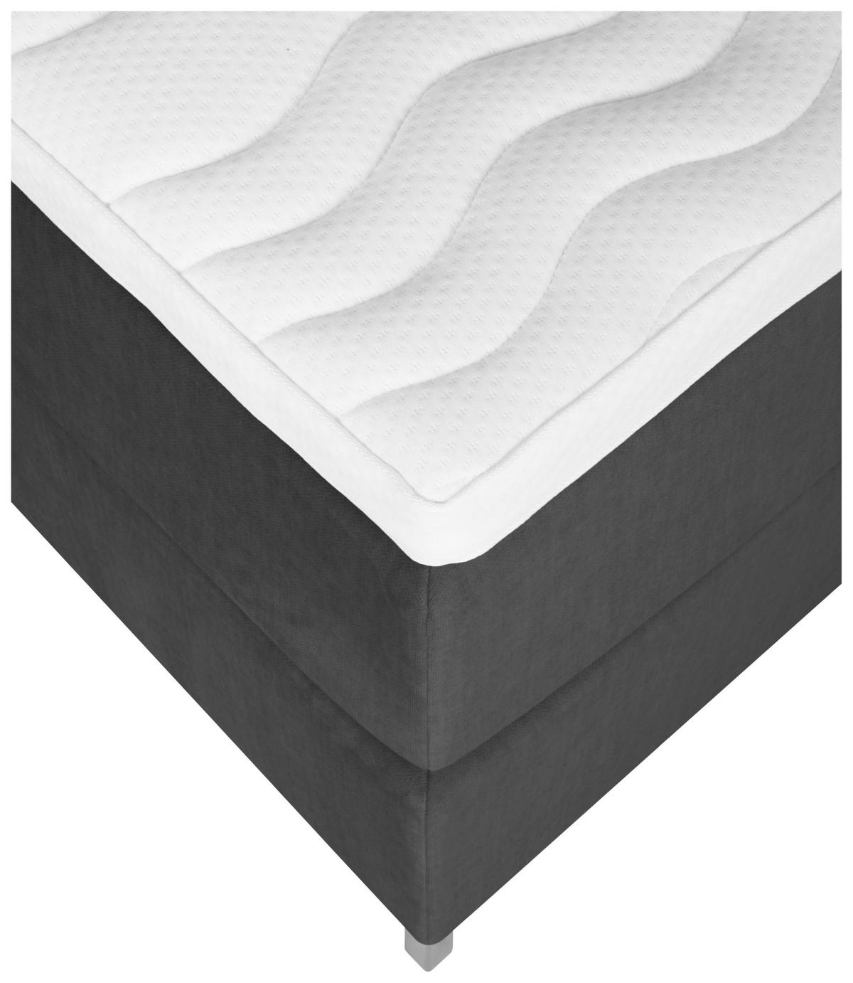 Boxspringbett mit Topper 160x200 cm Graz, Dunkelgrau - Dunkelgrau/Alufarben, MODERN, Textil (160/200cm) - MID.YOU