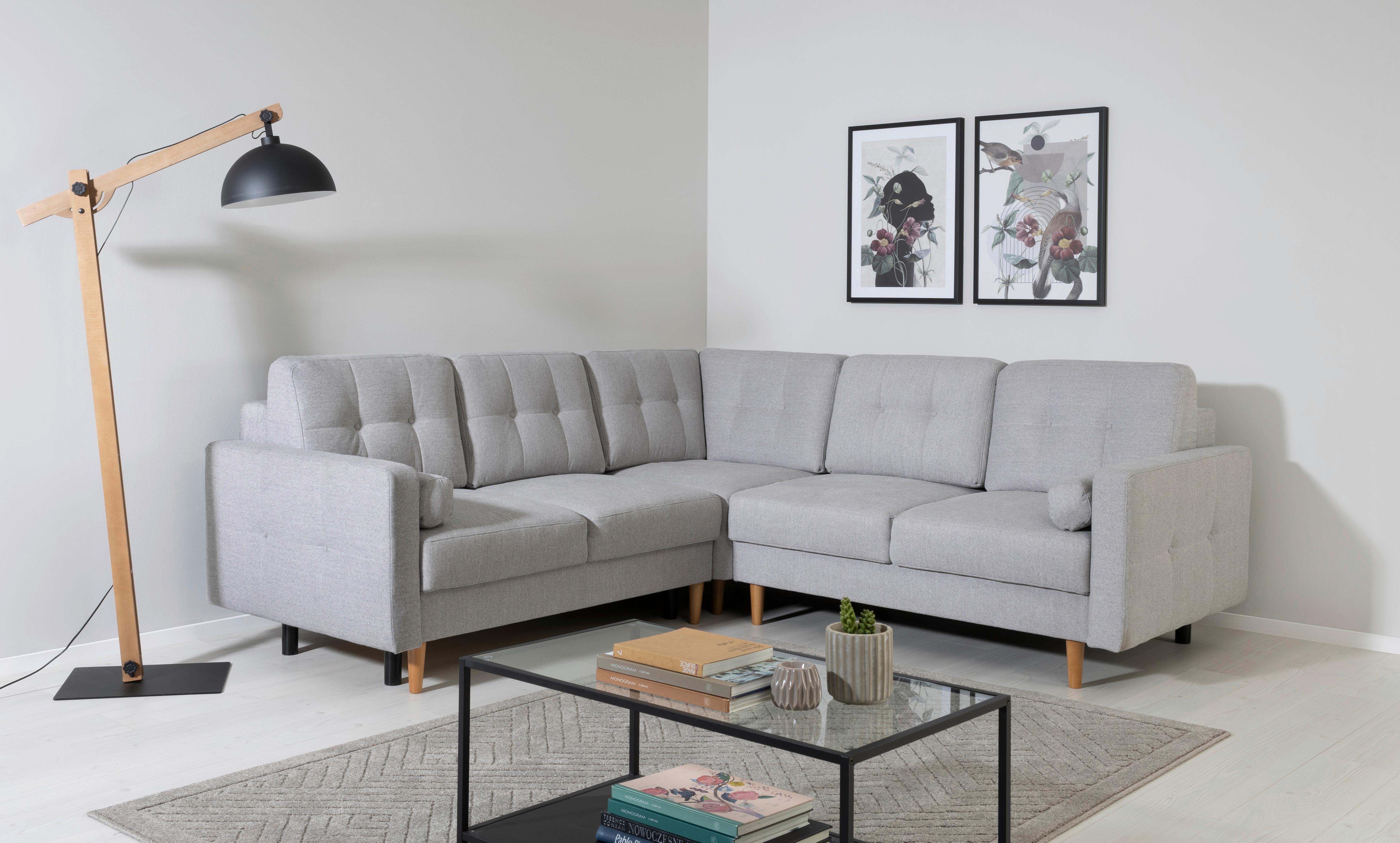 Ecksofa Noret, Hellgrau S: 242x242 Cm - Buchefarben/Hellgrau, Design, Textil (242/242cm) - MID.YOU