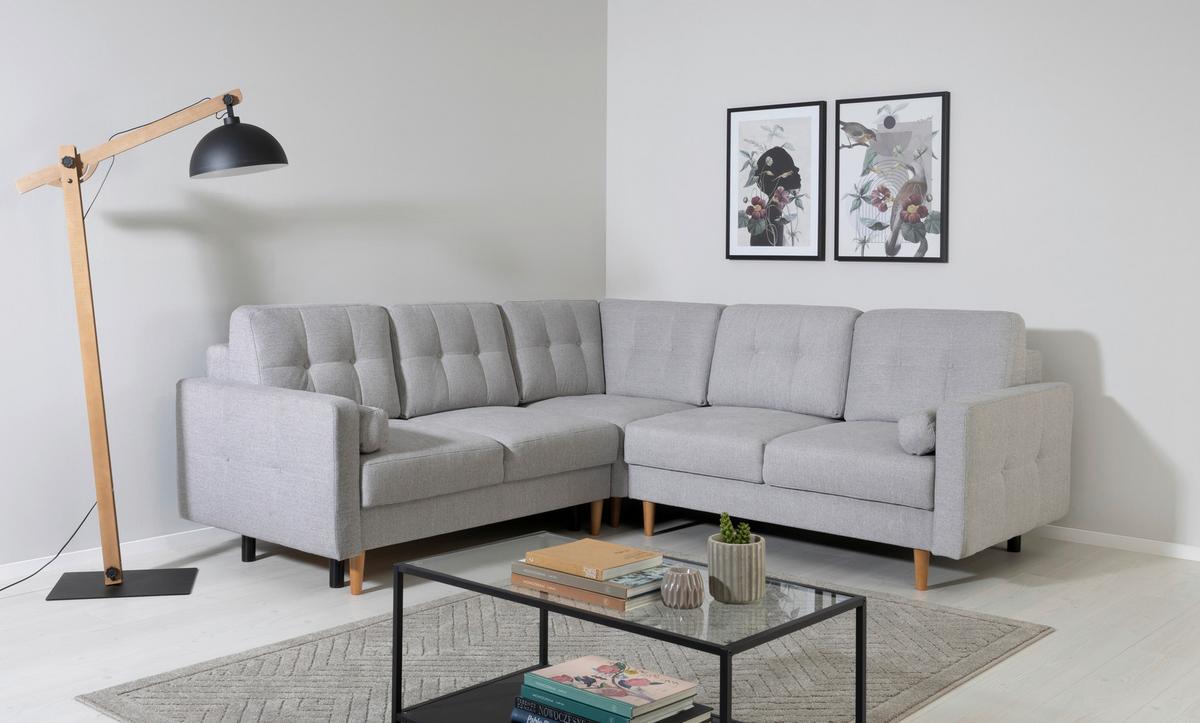 Ecksofa Noret, Hellgrau S: 242x242 Cm - Buchefarben/Hellgrau, Design, Textil (242/242cm) - MID.YOU