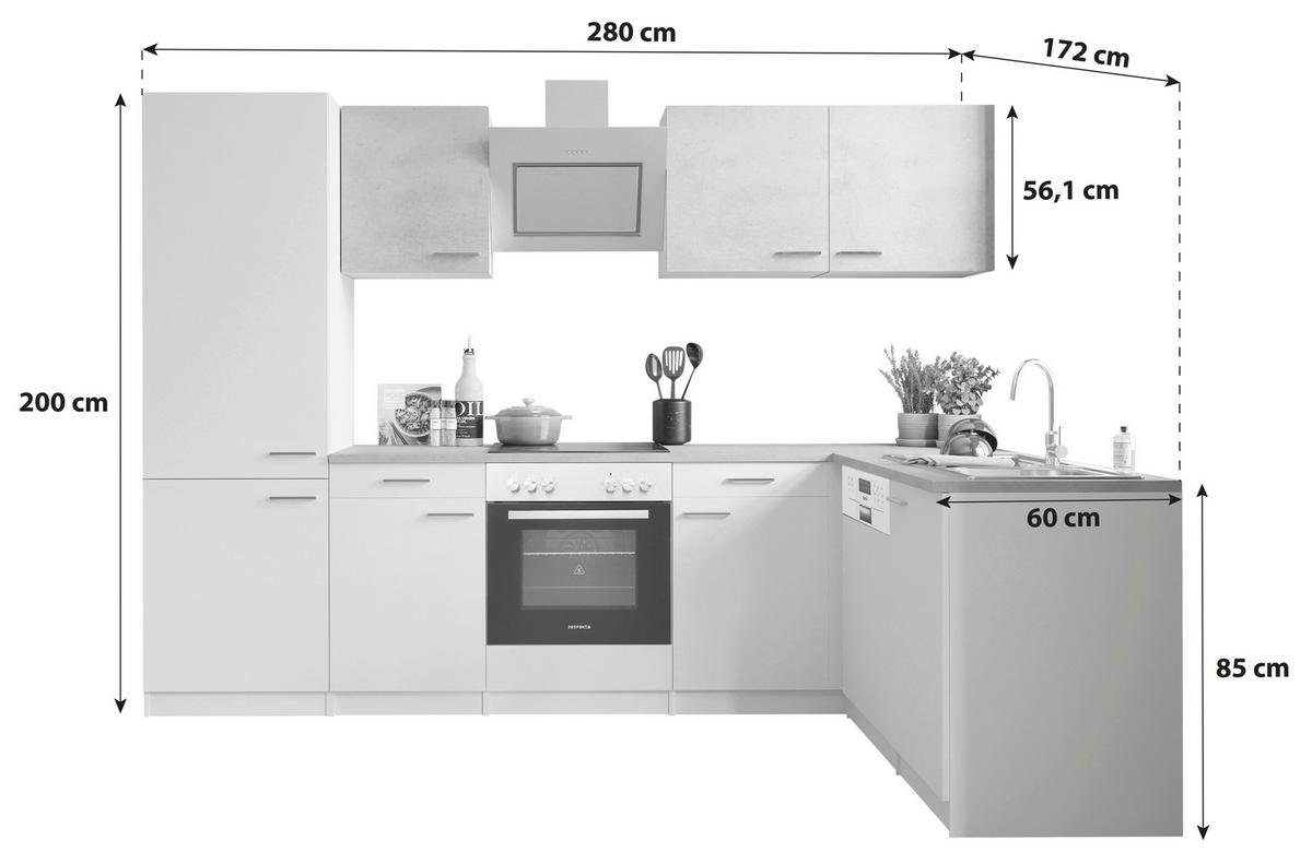 Eckküche Malia L-Küchenblock 280 Cm - Graphitfarben/Weiß, Basics, Holzwerkstoff (280/172cm) - Respekta