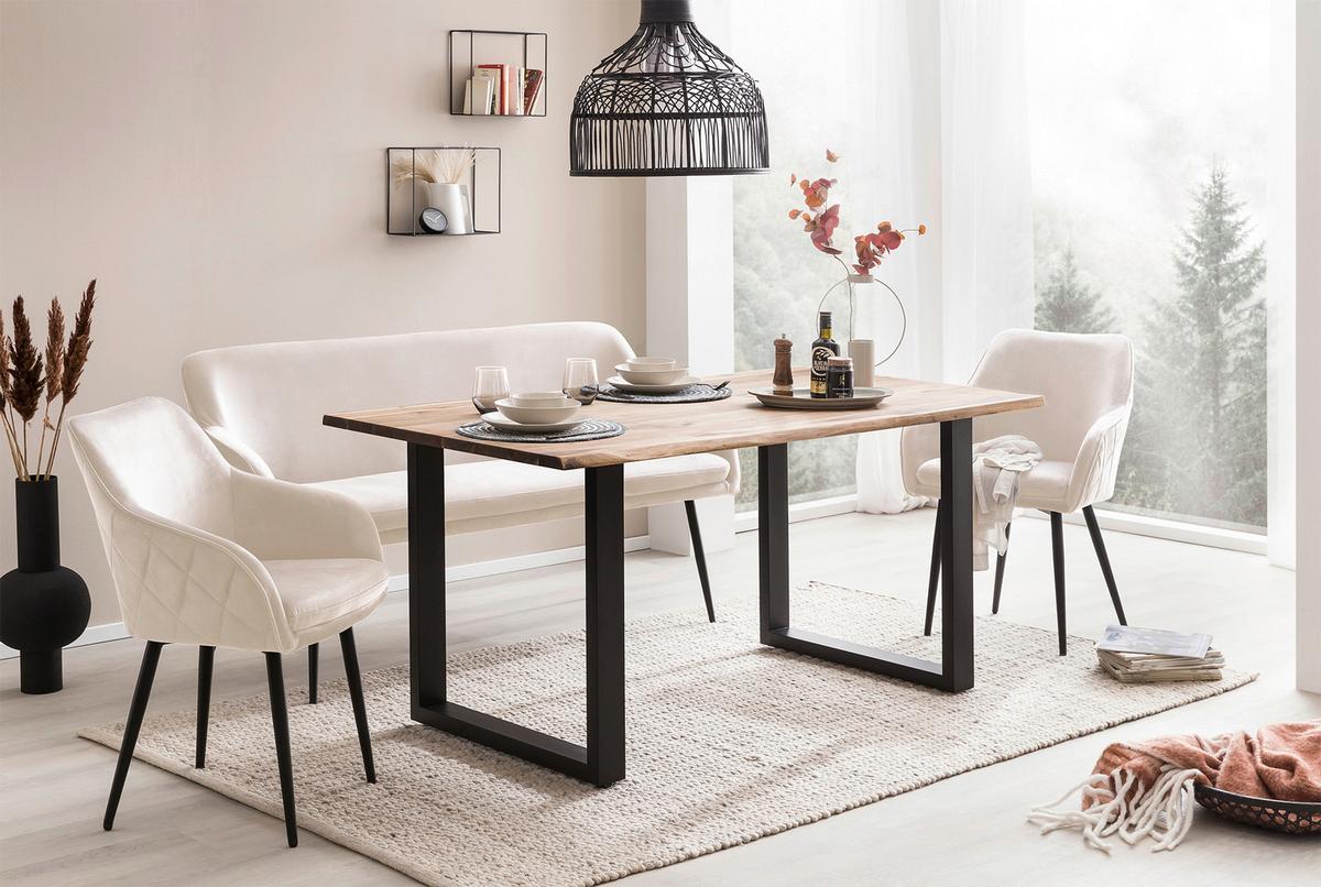 Sitzbank Creme B: 160 Cm - Creme/Schwarz, MODERN, Textil (160/85/61cm) - Livetastic