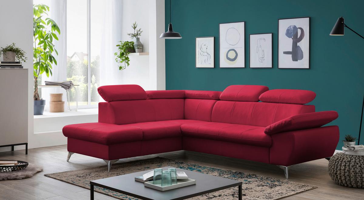 Ecksofa mit Schlaffunktion und Bettkasten Gisele Rot - Chromfarben/Rot, KONVENTIONELL, Textil (209/256cm) - Livetastic