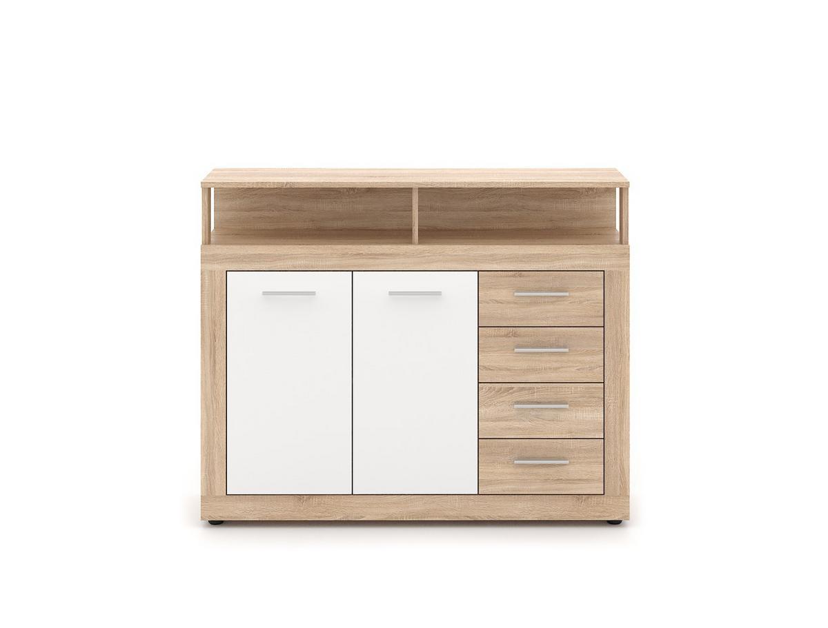 Komoda LUNa bílá/sonoma - bílá/černá, Design, kompozitní dřevo/plast (119,5/96,8/32cm) - MID.YOU