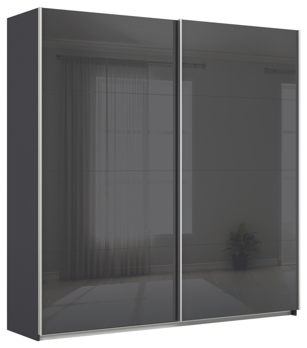 Tolóajtós Szekrény Feldkirch 225/229 Cm - magasfényű antracit/antracit, Modern, faalapú anyag/Üveg (225/229/62cm)