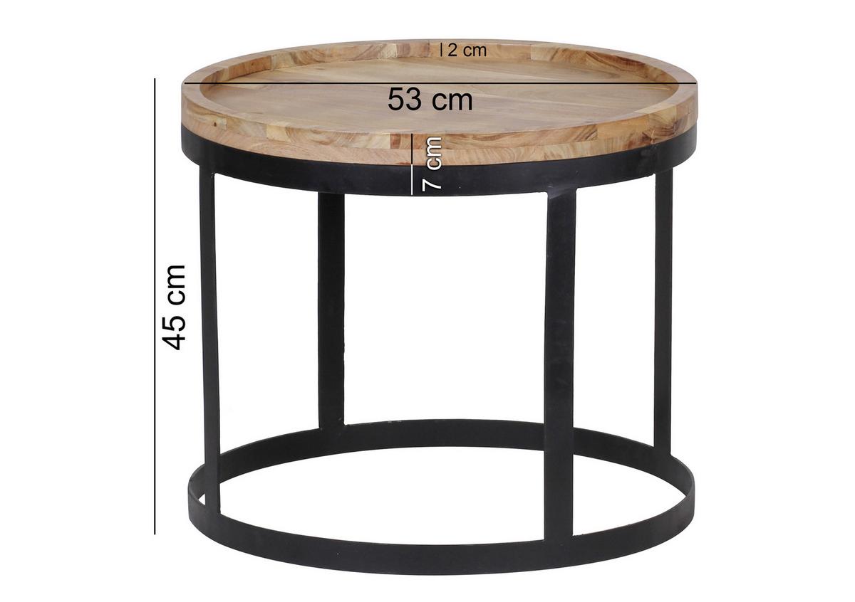 Príručný stolík Akola sada 2ks masív - čierna/farba akácie, Design, kov/drevo (53/48/53/48/45/40cm) - MID.YOU