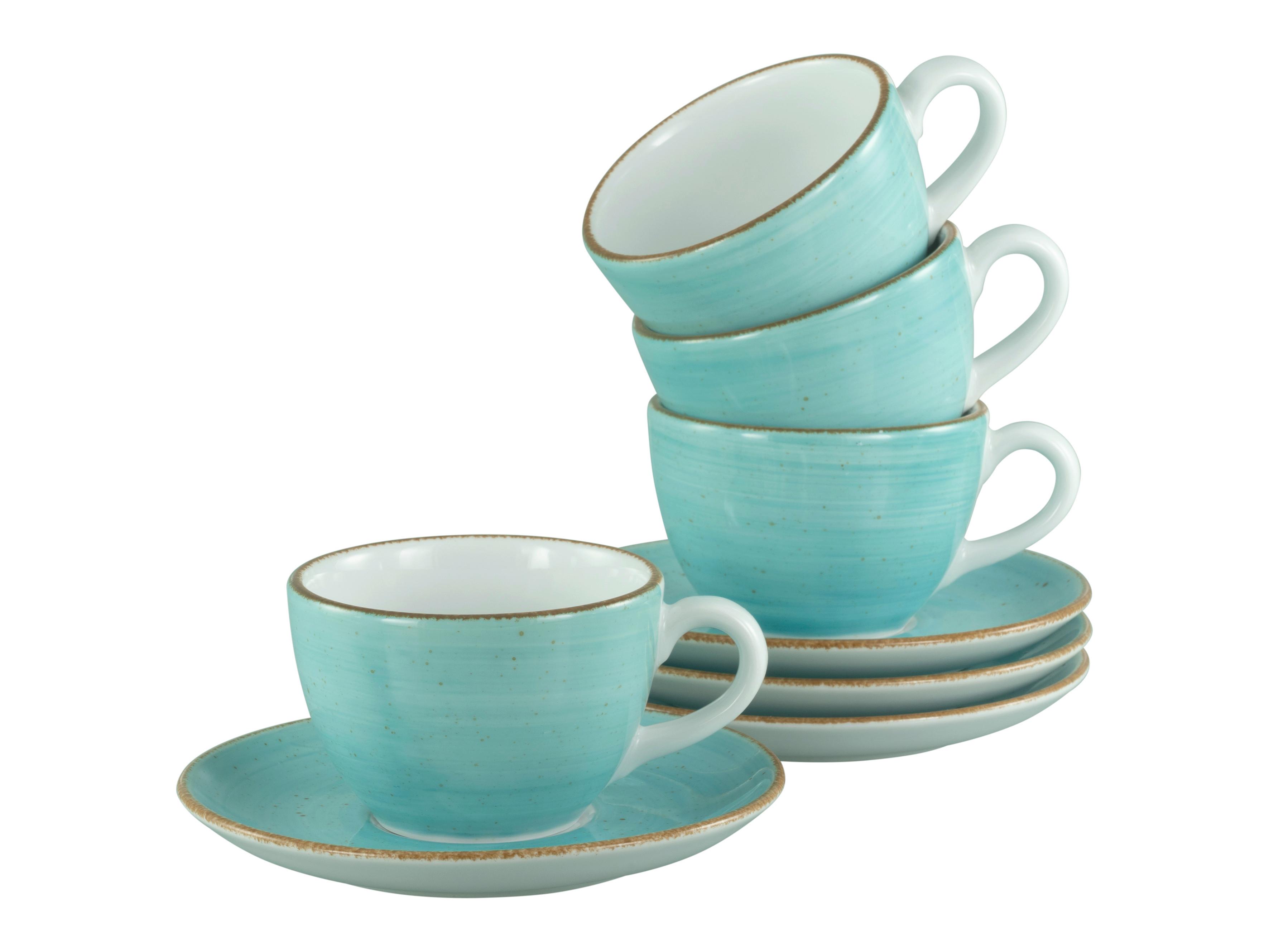 KAFFEETASSE MIT UNTERTASSE Vintage Nature Türkis/Weiß - Türkis/Weiß, Basics, Keramik - Creatable