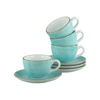 KAFFEETASSE MIT UNTERTASSE Vintage Nature Türkis/Weiß - Türkis/Weiß, Basics, Keramik - Creatable