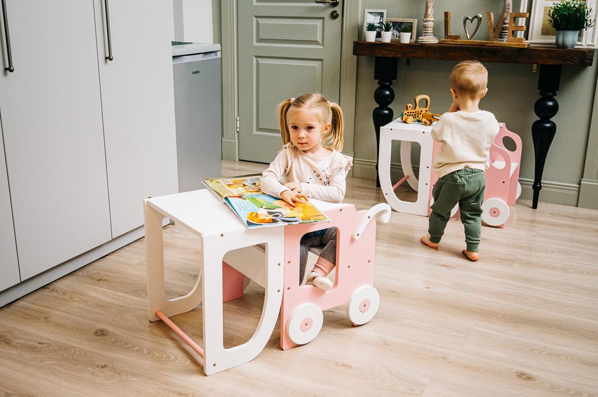 Hochstuhl Trolley Aus Holz Weiß/pink - Pink/Weiß, Basics, Holz (38/90/40cm)