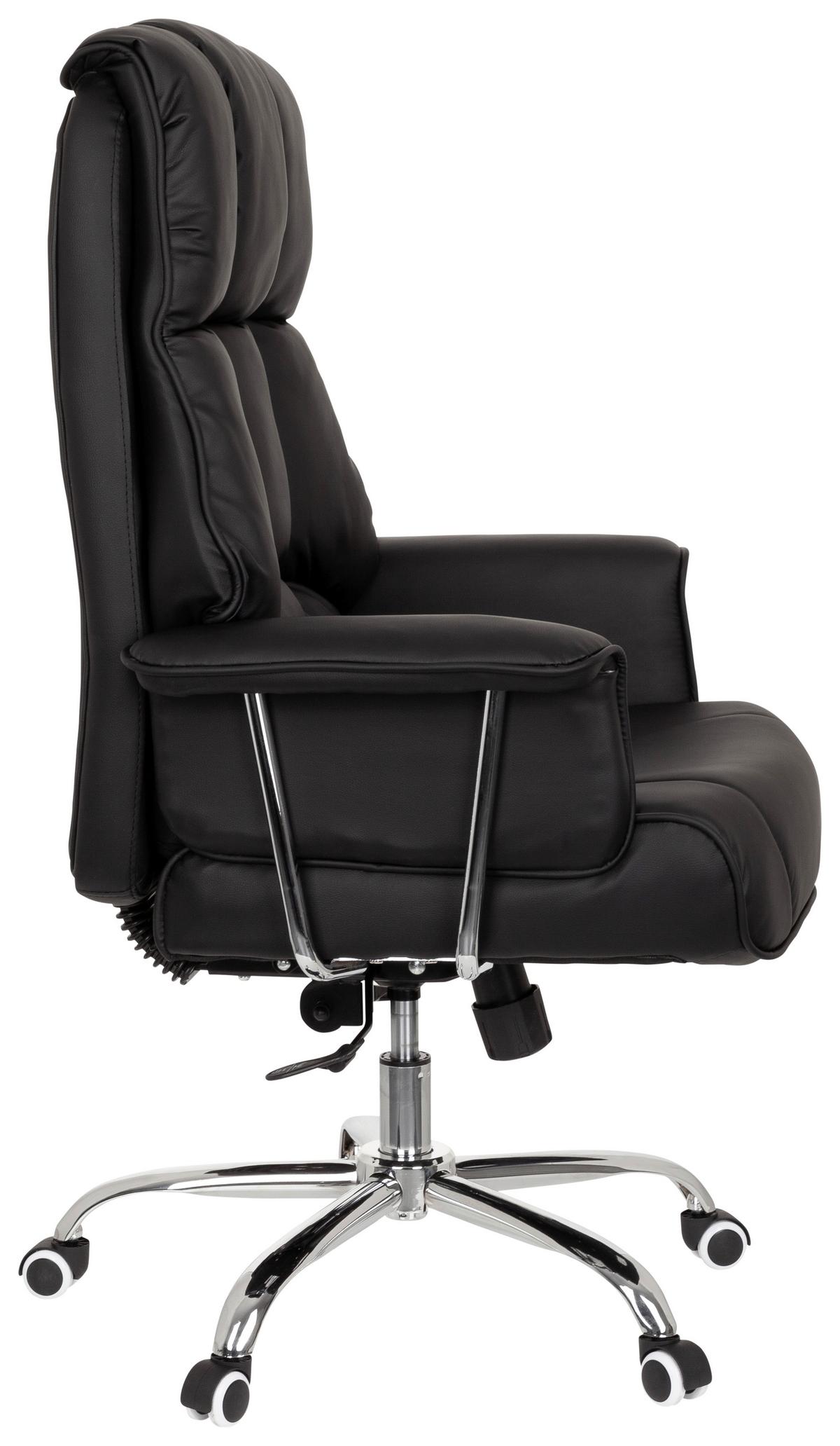 Chefsessel Commander Lederlook Schwarz bis 130kg - Chromfarben/Schwarz, MODERN, Kunststoff/Textil (75/130/64cm) - MID.YOU