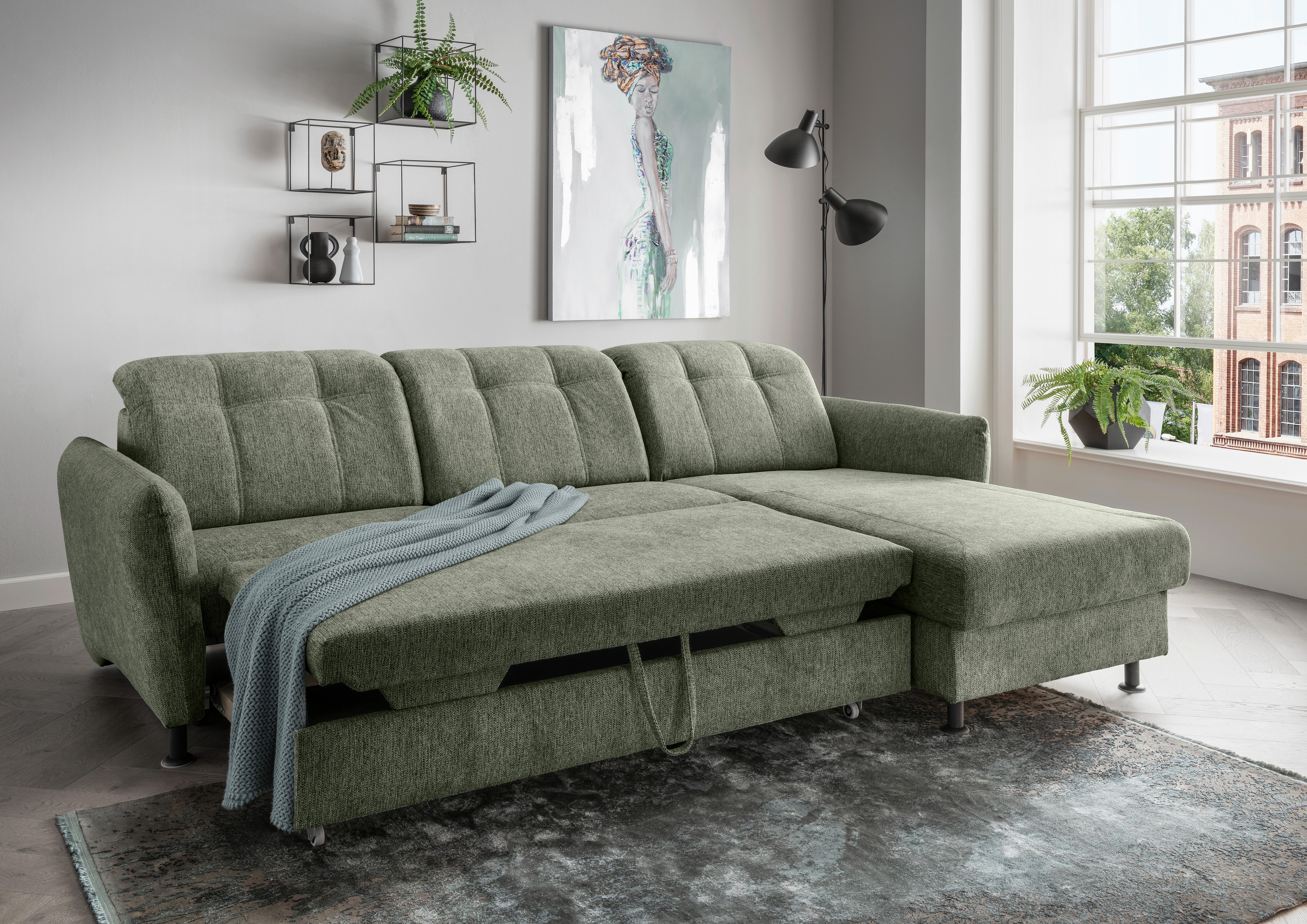 Ecksofa Minori Chenille Grün - Schwarz/Grün, MODERN, Textil (267/184cm) - Livetastic