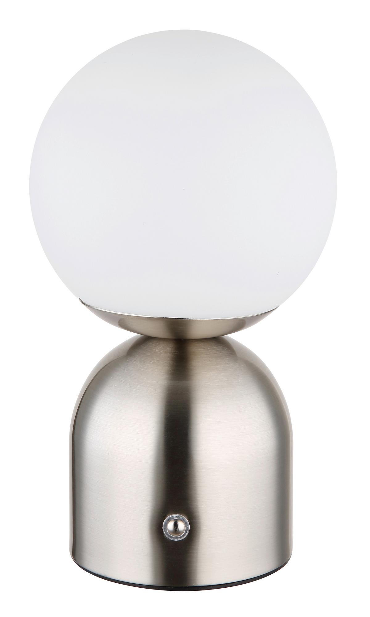 Akku-Tischleuchte 21006n - Opal/Nickelfarben, KONVENTIONELL, Kunststoff/Metall (12/21cm) - Globo