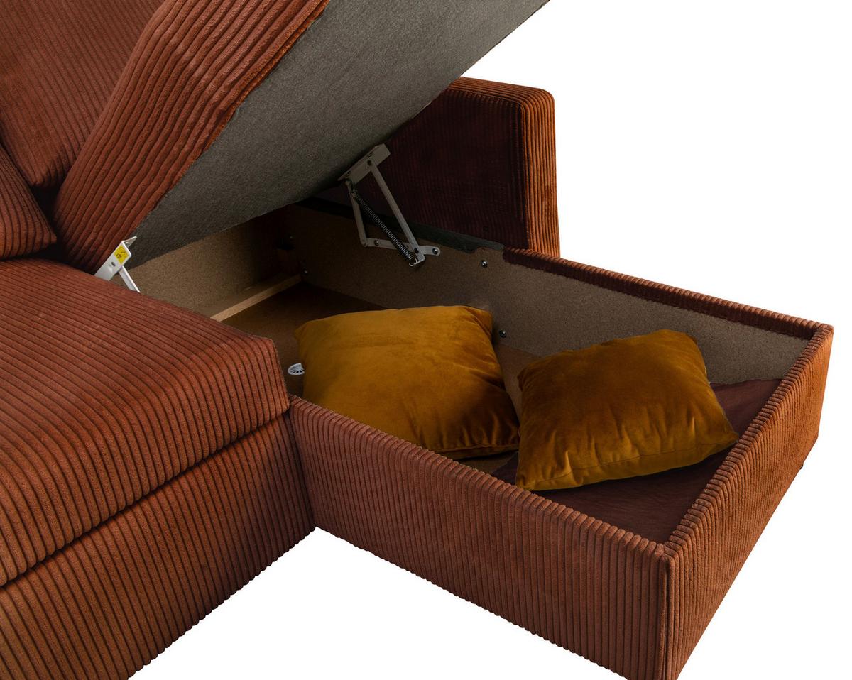 Ecksofa mit Schlaffunktion Paris Terracottacord 215x145cm - Terracotta, Basics, Holz/Holzwerkstoff (215/145cm)