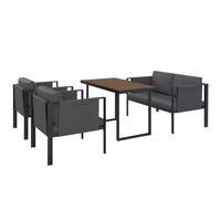 Loungegarnitur 4-tlg Padua Metall/kunststoff Mit Kissen - Dunkelgrau/Schwarz, MODERN, Holz/Kunststoff - Beldano