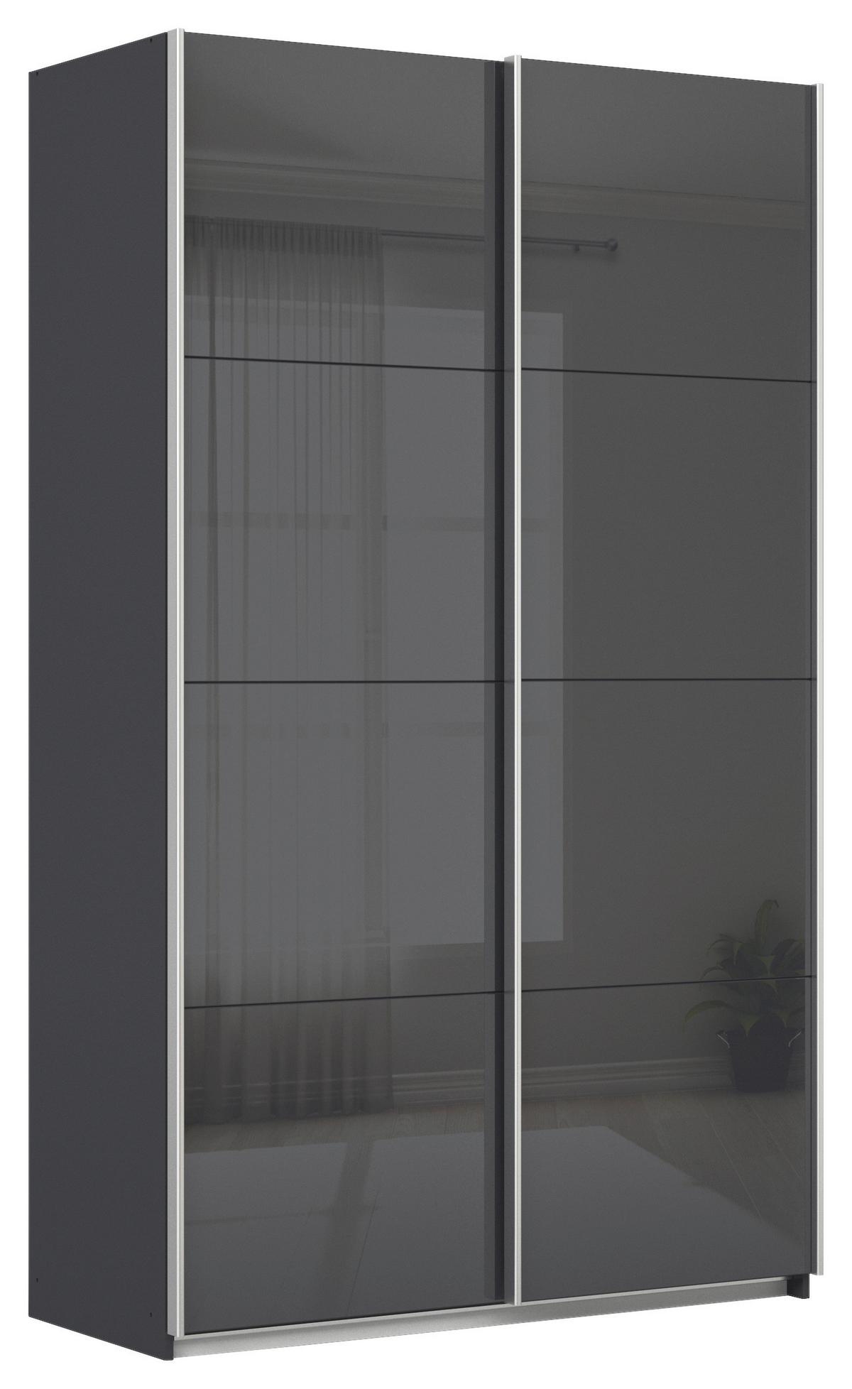 Tolóajtós Szekrény Feldkirch 136/229 Cm - magasfényű antracit/antracit, Modern, faalapú anyag/Üveg (136/229/62cm)