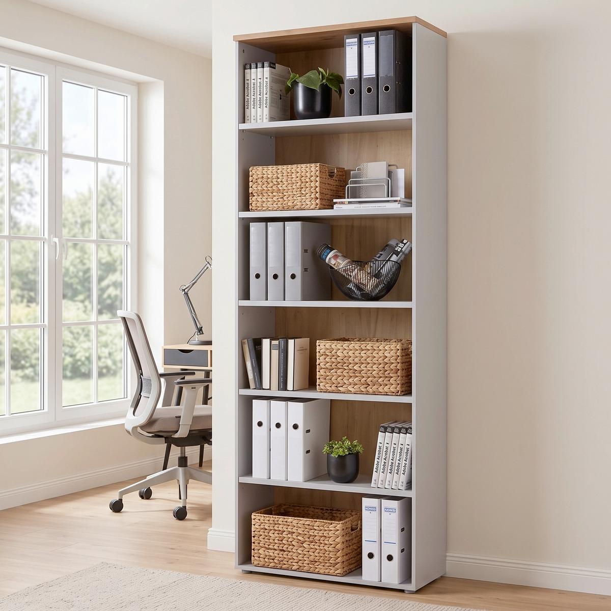 Aktenregal Kontor K2 Eiche Dekor Grau B: 80 cm - Eichefarben/Grau, MODERN, Holzwerkstoff (80/220/38cm)
