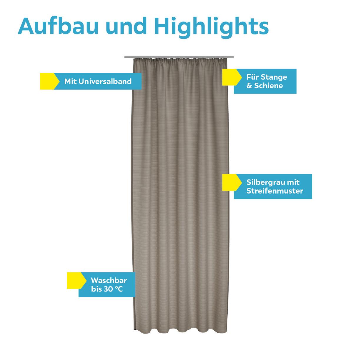Vorhang mit Band Ben 135x245 cm Silberfarben - Silberfarben, KONVENTIONELL, Textil (135/245cm) - Ondega