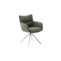 Armlehnstuhl Limone 2 Leder Olivgrün 360° Drehbar - Edelstahlfarben/Olivgrün, KONVENTIONELL, Leder/Metall (61/88/63cm)
