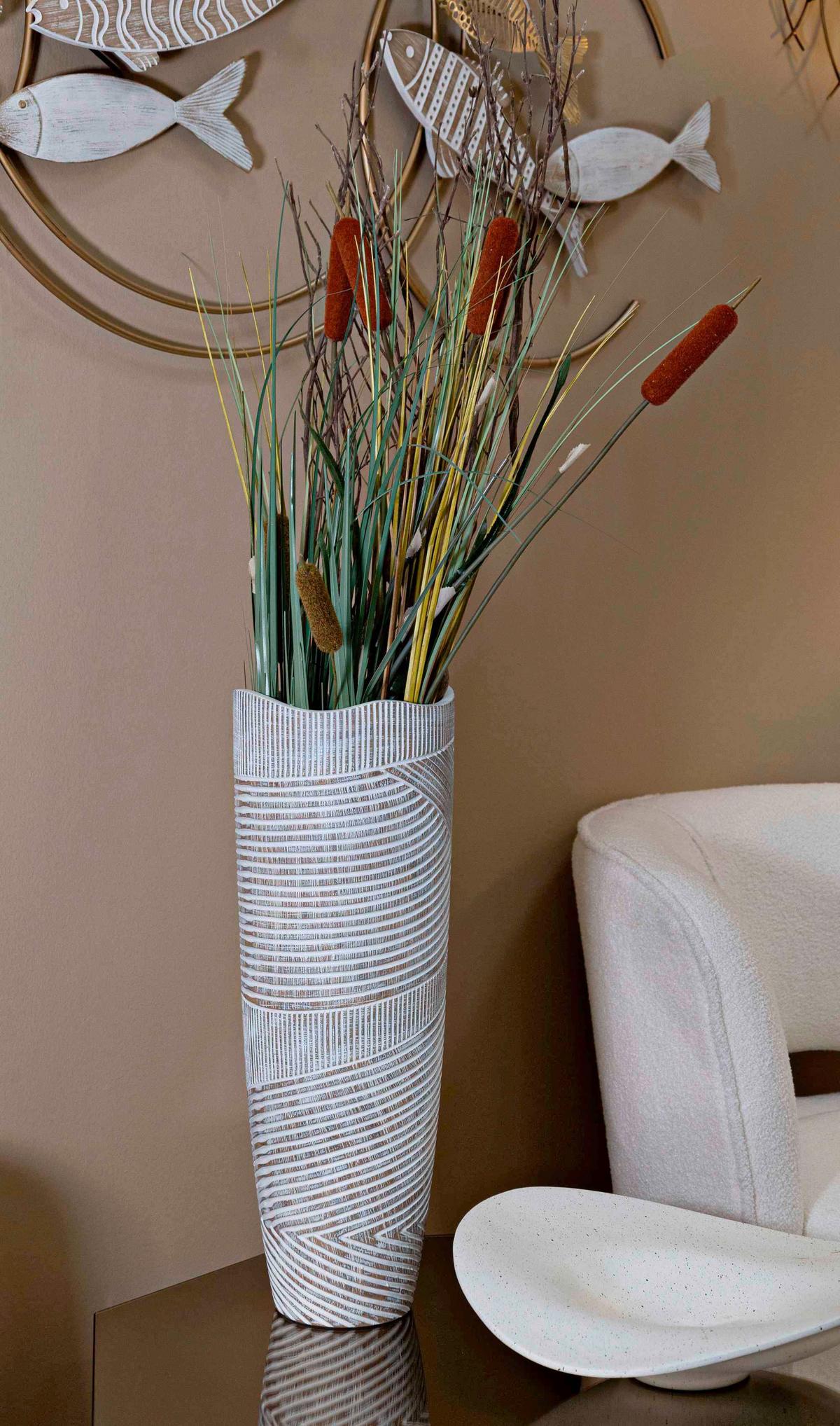 Vase Pot Resin Wood Weiß B: 19 Cm - Weiß, Basics, Kunststoff (19/55/19cm)