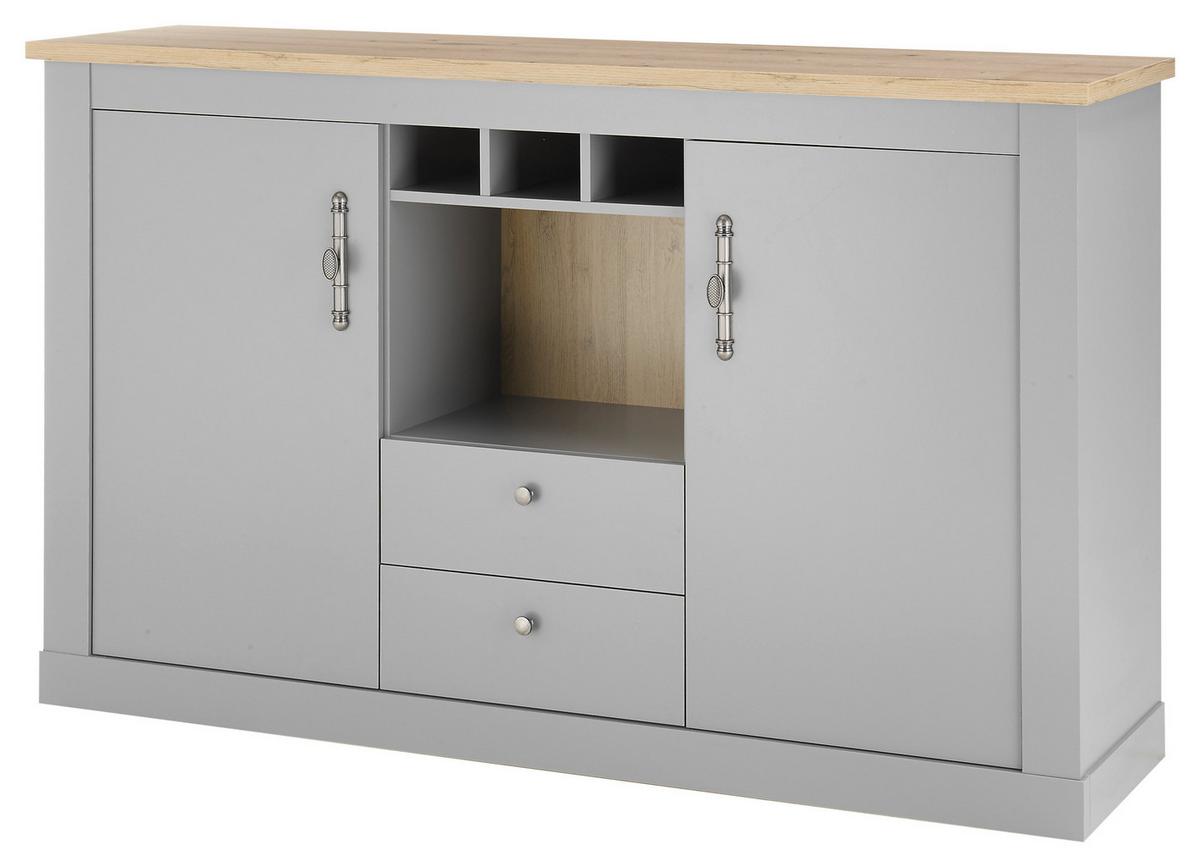 Sideboard Chambord Hellgrau/Eiche Dekor B: 166cm - Eichefarben/Hellgrau, Design, Holzwerkstoff (166/100/44cm) - MID.YOU