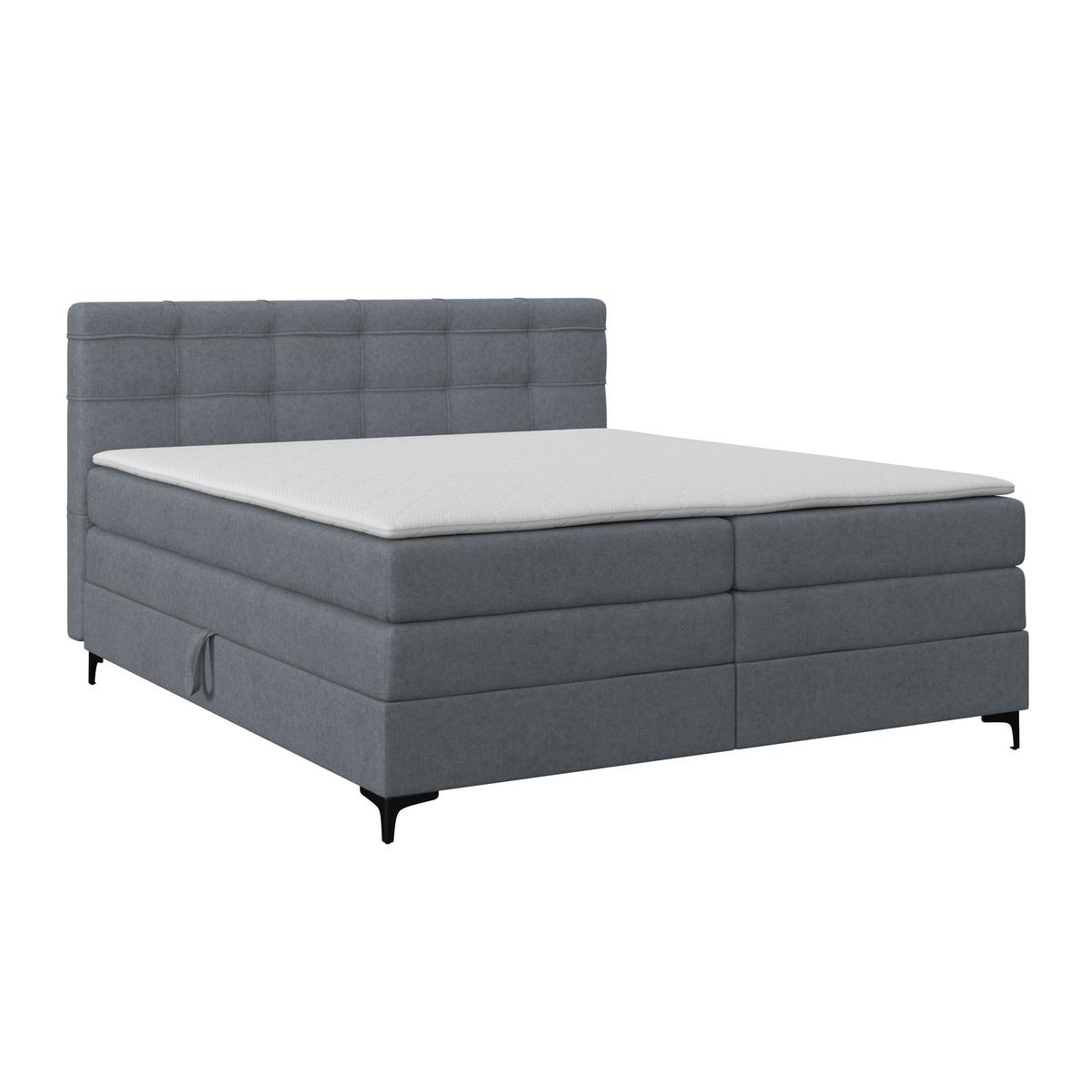 Boxspringbett MITTO Blaugrau 160x200 cm - Blaugrau/Schwarz, KONVENTIONELL, Textil/Metall (160/200cm)