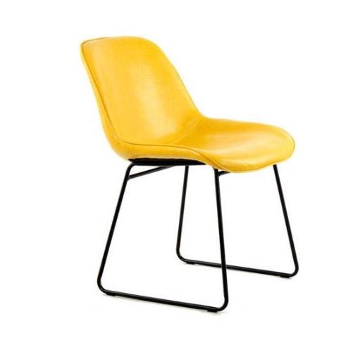 Schalenstuhl Cora Gelb Gepolstert 2er-Set - Gelb, MODERN, Leder/Metall (49,5/81/64,5cm) - Kayoom