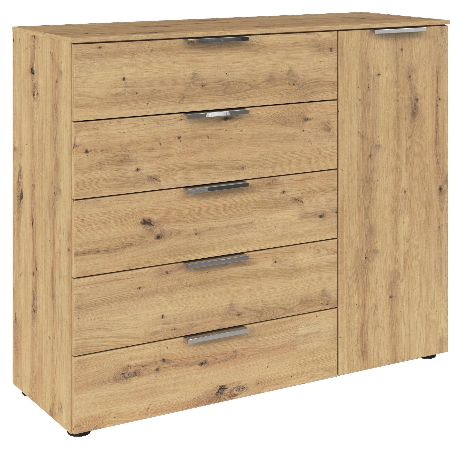 Kommode Flipp Eiche/chromfarben B: 120 Cm - Chromfarben/Schwarz, MODERN, Holzwerkstoff (120/100/42cm) - Rauch Möbel
